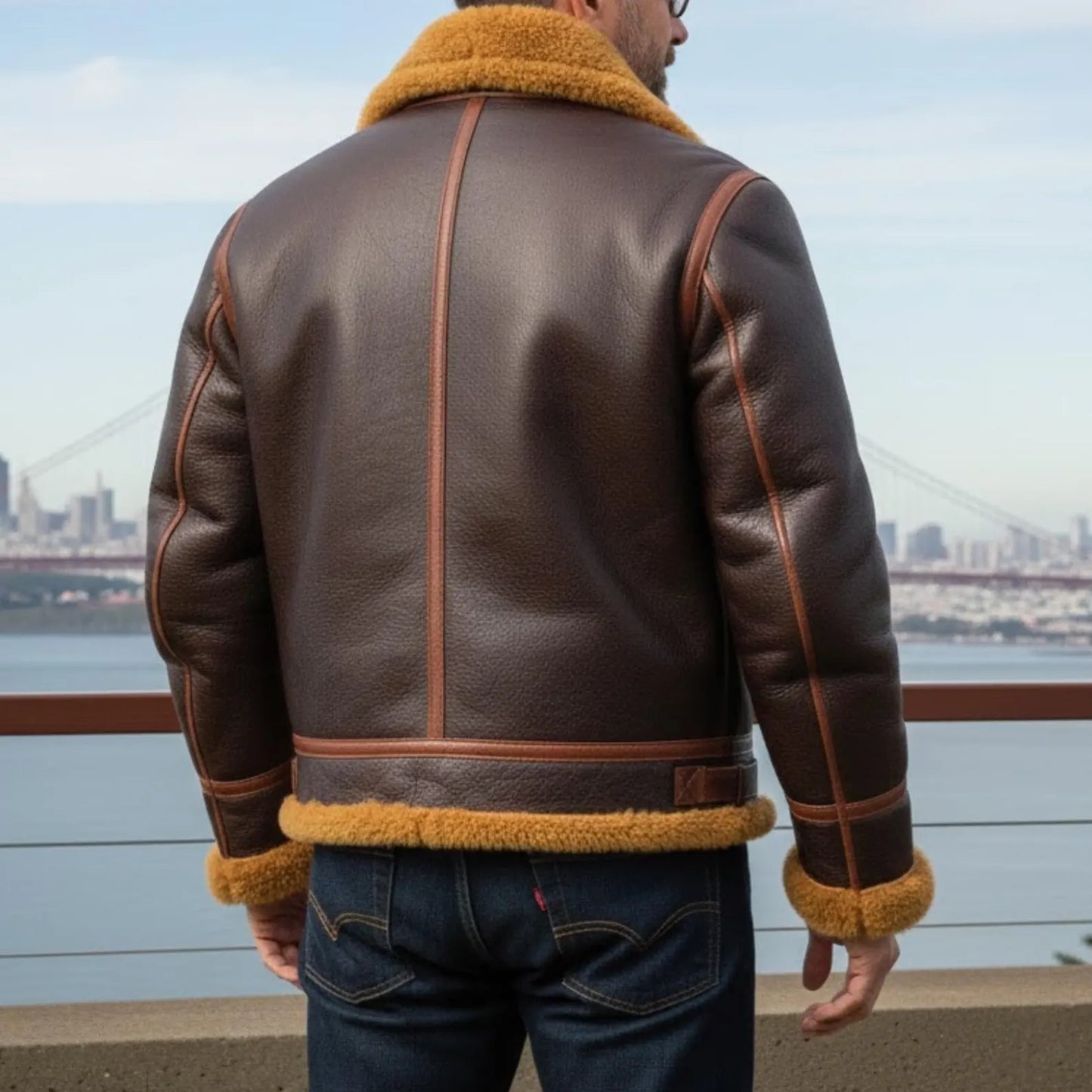 Handmade Brown Sheepskin B3 Bomber Jacket – Winter Aviator Flight Coat