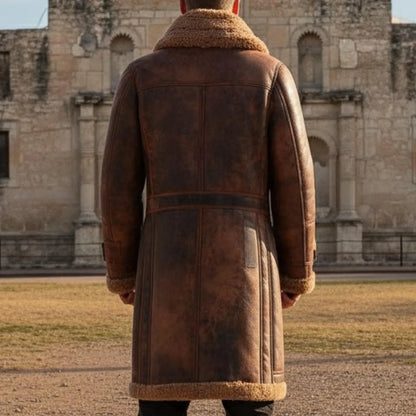 Handmade Brown Sheepskin Duffle Coat – Rugged Mens Winter Sheepskin Jacket