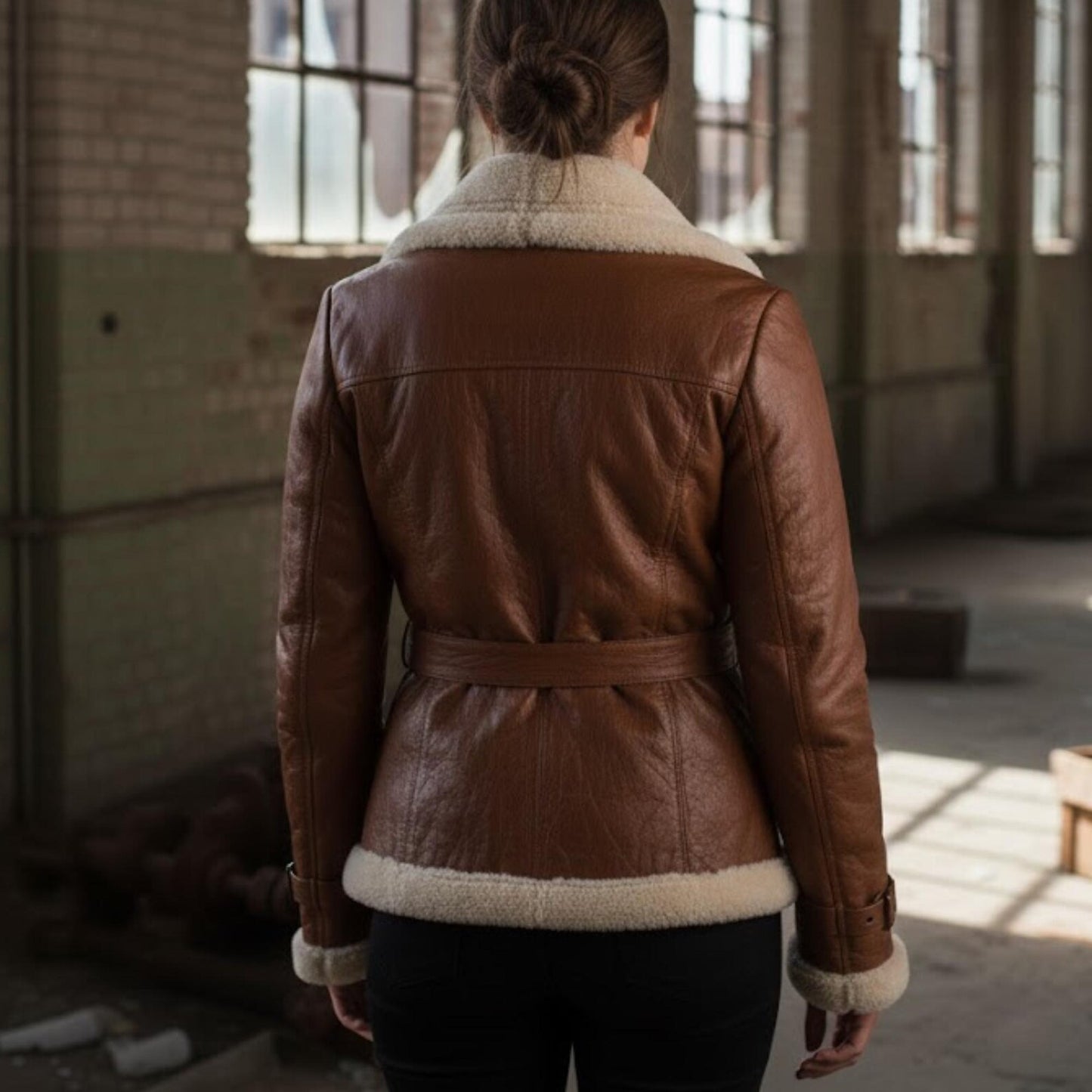 Handmade Brown Leather – Women's Shearling Aviator Jacket Winter