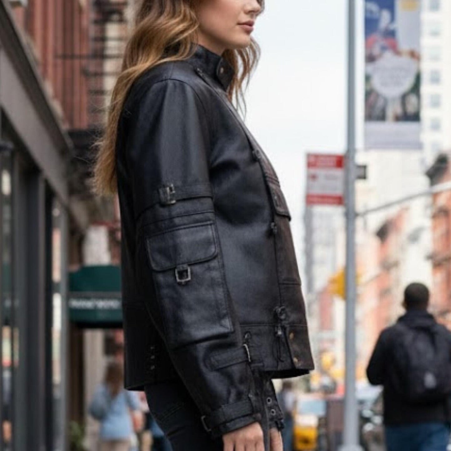 Handmade Black Leather Cyberpunk Jacket – Tactical Tech wear Biker Style