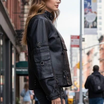 Handmade Black Leather Cyberpunk Jacket – Tactical Tech wear Biker Style