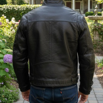 Handmade Black Leather Motorcycle Jacket - Rugged Steampunk Biker Style Gift