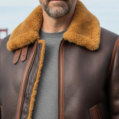 Handmade Brown Sheepskin B3 Bomber Jacket – Winter Aviator Flight Coat