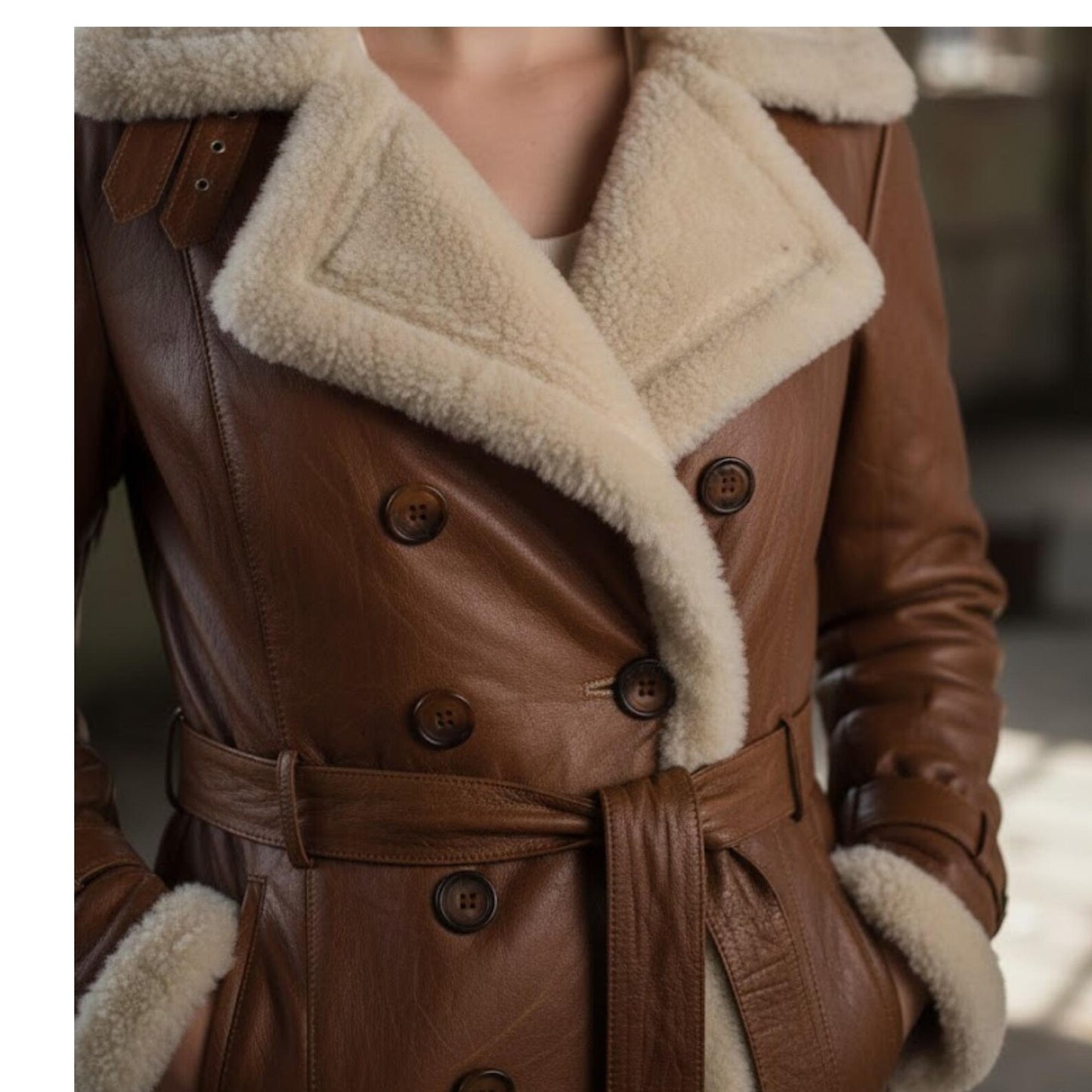 Handmade Brown Leather – Women's Shearling Aviator Jacket Winter
