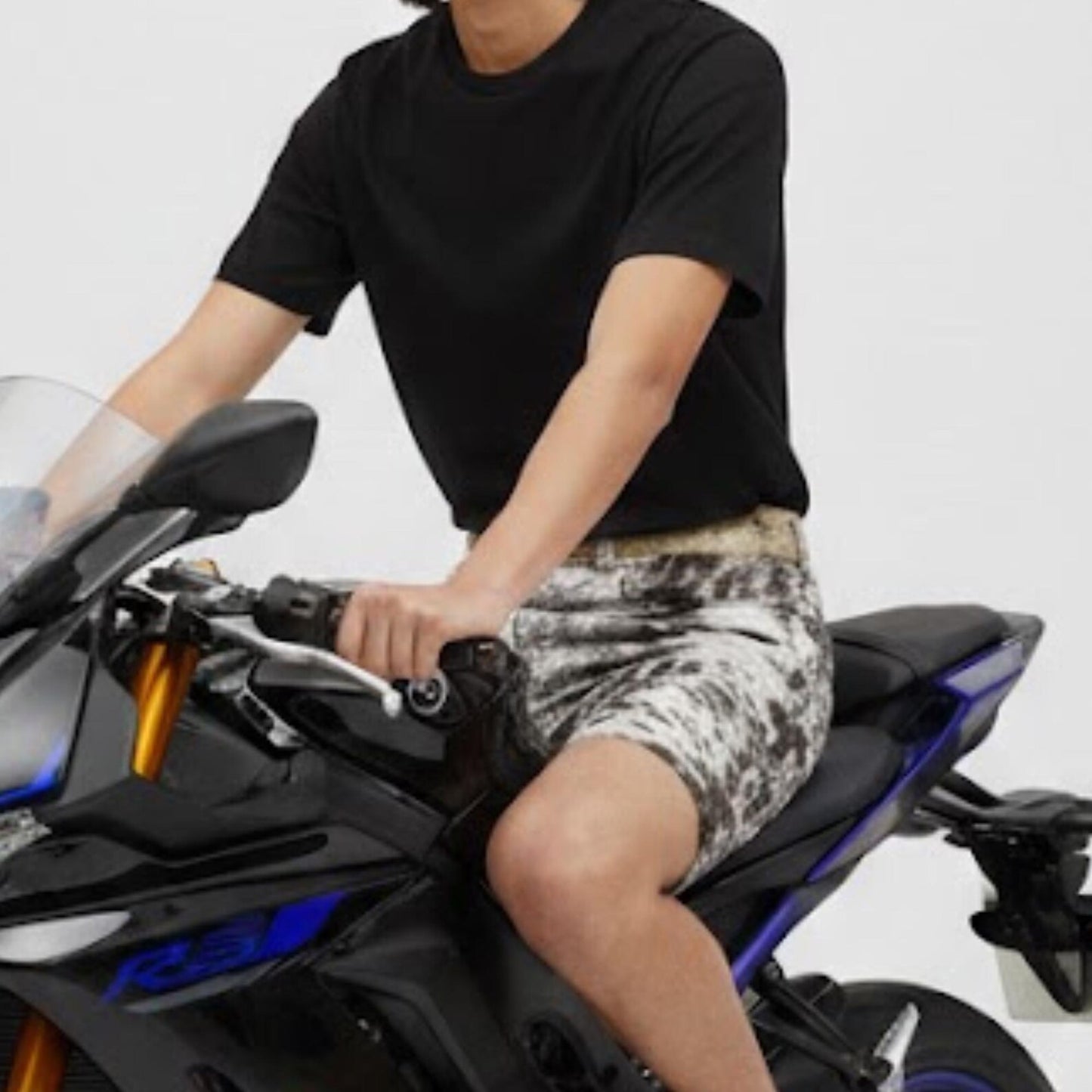 Genuine Cowhide Pony Hair Shorts for Men - Black and White Spotted Cow Print Shorts