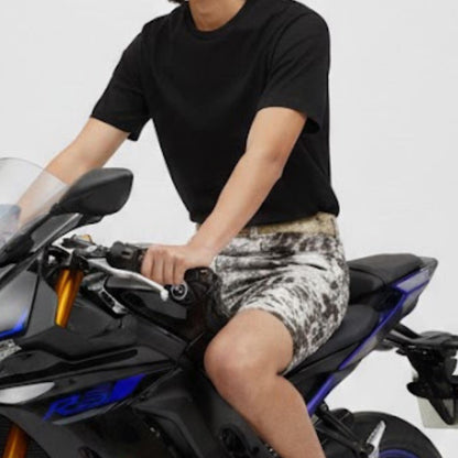 Genuine Cowhide Pony Hair Shorts for Men - Black and White Spotted Cow Print Shorts