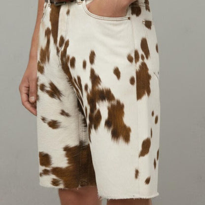 Genuine Hair-on Cowhide Shorts for Men | Brown and White Animal Print Western Cowboy Shorts