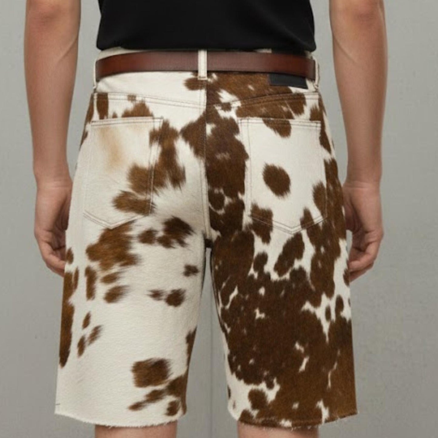 Genuine Hair-on Cowhide Shorts for Men | Brown and White Animal Print Western Cowboy Shorts