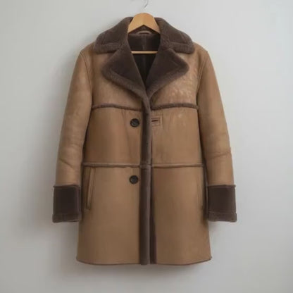Handmade Brown Shearling Leather Coat for Women Fur Lined Winter Jacket for new year
