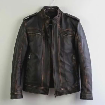 Men’s Distressed Brown Biker Coat Handmade Motorcycle Vintage Outerwear