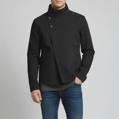 Handmade Black Cotton Asymmetrical Jacket – Avant Garde Minimalist Tech wear Coat