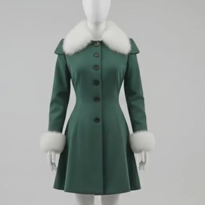 Handmade Emerald Green Wool Princess Coat – Vintage Inspired Winter Wedding & Holiday Outerwear