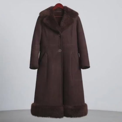 Handmade Shearling Coat, Dark Brown, Cozy Fur Trim, for Winter Fashion