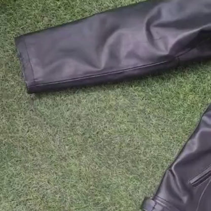 Handmade Black Leather Mens Jacket – Warm Fur Lined Biker Winter Coat